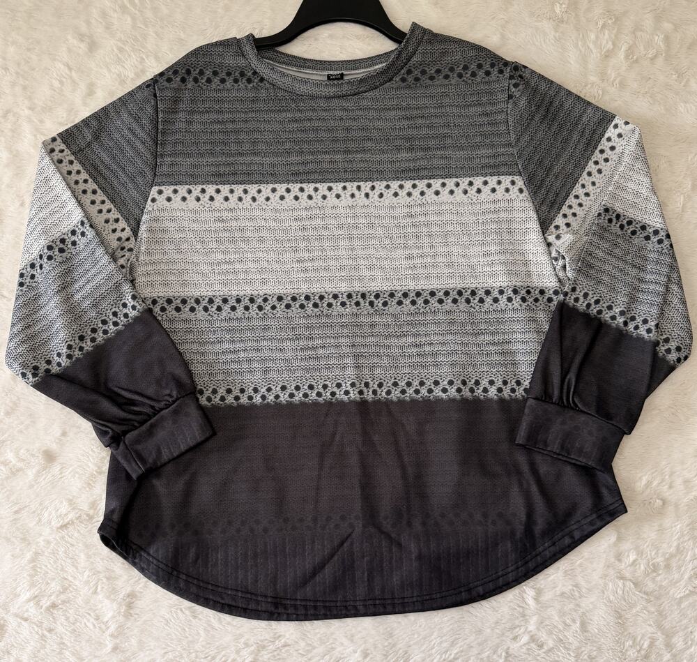 Emery Rose Colorblock Top Womens 38XL Black Gray Striped Long Sleeve Sweatshirt